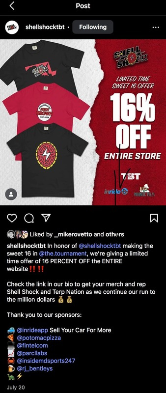 Shell Shock merchandise promotion offering 16 percent off