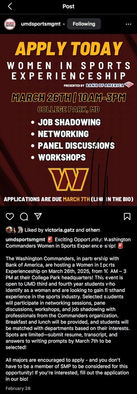 Women in sports experienceship promotion